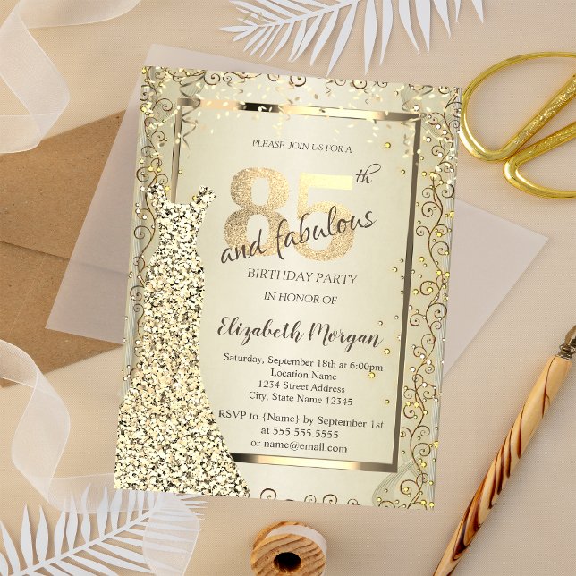 Invitation Robe à Sequins Chic Or 85e Anniversaire (Créateur téléchargé)