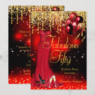 Invitation Robe à talons rouges Fabulous 50 Party pailletée o