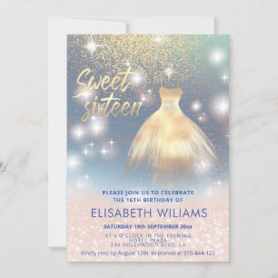 Invitation Robe adorable charmant rose or glittery ombre