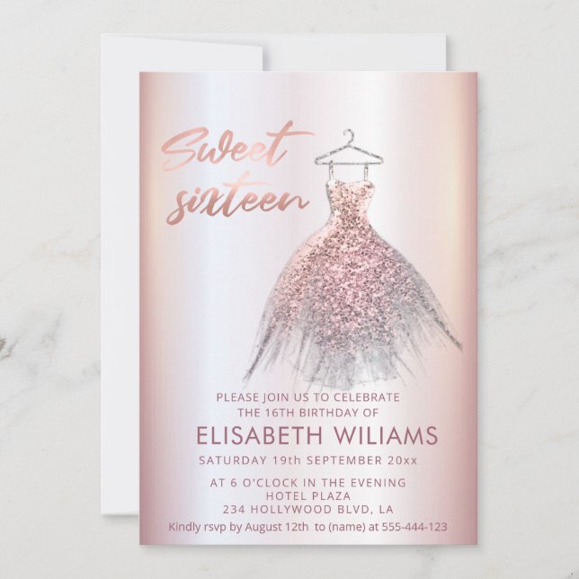 Invitation Robe adorable charmant rose or glittery ombre i (Devant)