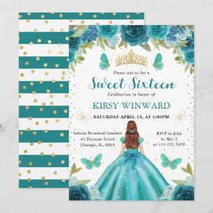 Invitation Robe Aqua et Sarcelle Princesse aux Cheveux Rouges