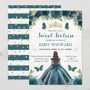 Invitation Robe Aqua Sombre Princesse à Peau Noire Sweet 16