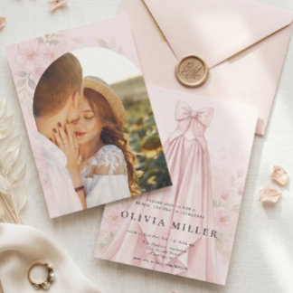 Invitation Robe aquarelle rose coquette noeud papillon Baby s