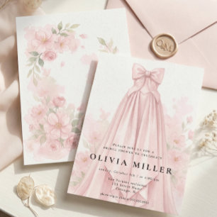 Invitation Robe aquarelle rose coquette noeud papillon Baby S