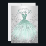 Invitation Robe Argent Aqua Étincelle Douce 16 ans<br><div class="desc">Argent Aqua Robe étincelante Sweet 16 Anniversaire Invitation</div>