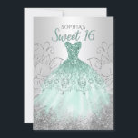 Invitation Robe Argent Aqua Étincelle Douce 16 ans<br><div class="desc">Argent Aqua Robe étincelante Sweet 16 Anniversaire Invitation</div>