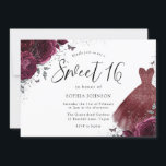Invitation Robe Argent Burgundy Étincelle Rose Douce 16<br><div class="desc">Robe Argent Burgundy Sparkle Rose Sweet 16 Invitation Plus élégants motifs floraux Quinceanera dans notre magasin!</div>