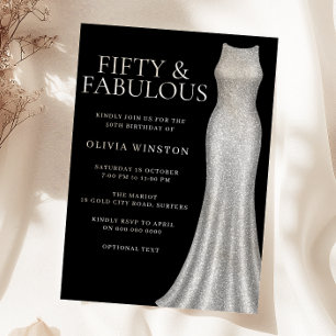 Invitation Robe Argent Étincelle Noir 50e fête d'anniversaire