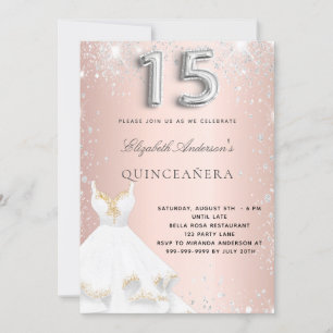 Invitation Robe argent or rose Quinceanera