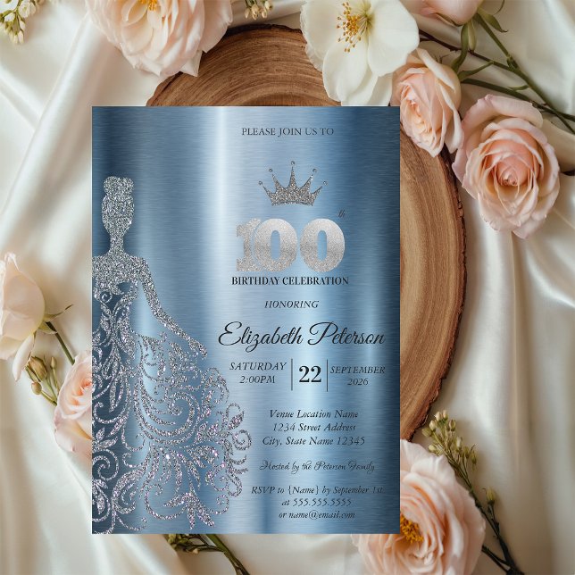 Invitation Robe argent pailletée, Diamants Bleus 100e Anniver (Créateur téléchargé)