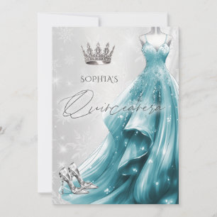 Invitation Robe argent sarcelle hiver flocons de neige Quince