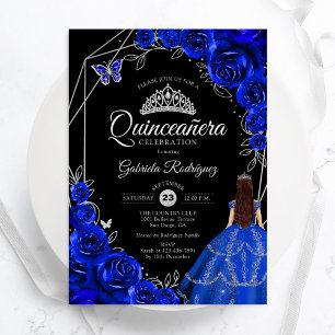 Invitation Robe argentée bleu royal pour Quinceanera florale