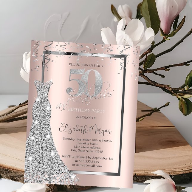 Invitation Robe argentée brillante rose gold 50e anniversaire (Créateur téléchargé)