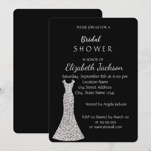 Invitation Robe argentée chic élégante pour douche de mariée (Devant / Derrière)