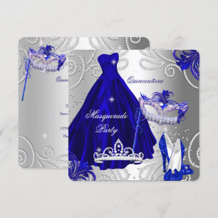 Invitation Robe argentée et bleue pour fête de Quinceanera en
