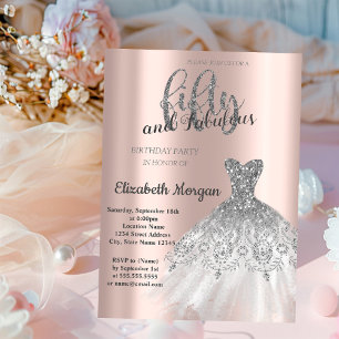 Invitation Robe argentée, fête d'anniversaire de 50 ans rose