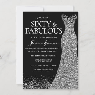 Invitation Robe argentée Soixante & Fabuleuse 60e Fête Noir