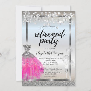 Invitation Robe Ballons en Verre Paillettes Argent Retraite