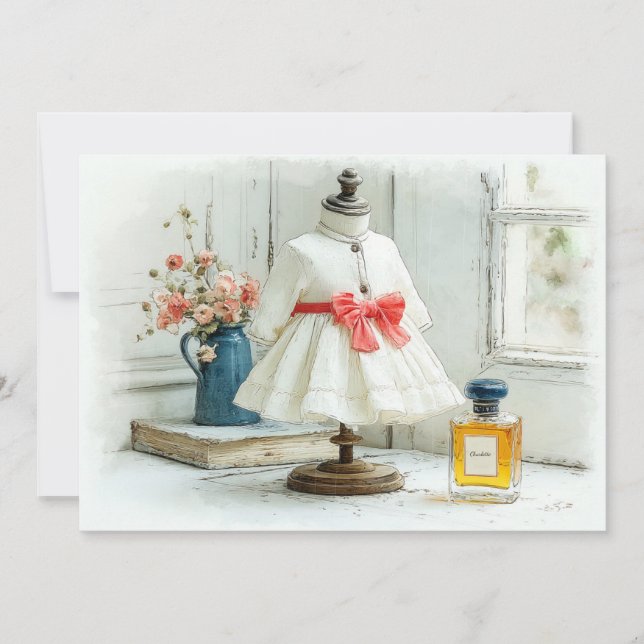 Invitation Robe blanche avec nœud rouge pour le 1er anniversa (Devant)