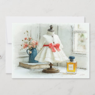 Invitation Robe blanche avec nœud rouge pour le 1er anniversa