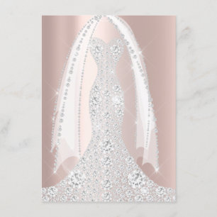 Invitation Robe blanche de mariée étincelante rose diamant ro