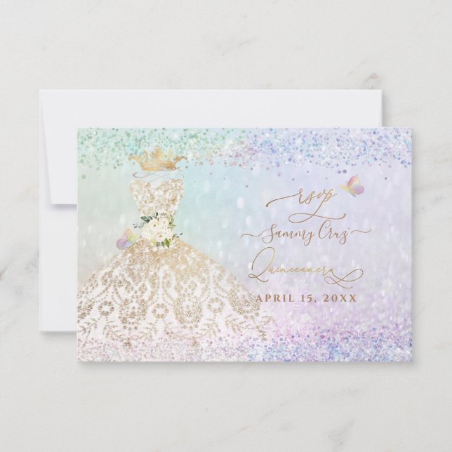 Invitation Robe blanche dorée Quince PixDezines RSVP (Devant)