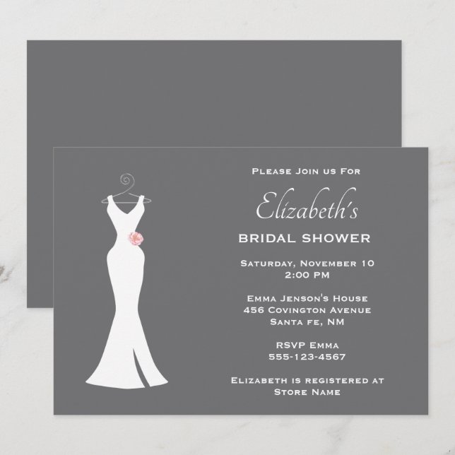 Invitation Robe Blanche Élégante sur Fond Gris Simple et Élég (Devant / Derrière)
