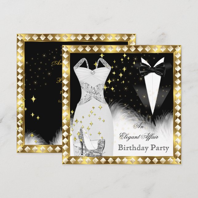 Invitation Robe blanche élégante Tenue de soirée noire Fête d (Devant / Derrière)