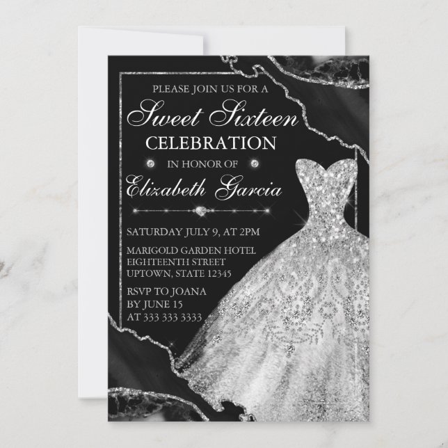 Invitation Robe blanche et Parties scintillant Agate doux 16 (Devant)