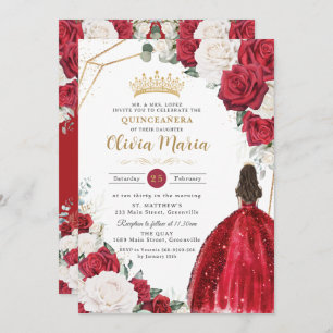 Invitation Robe blanche floue princesse or Quinceañera