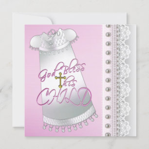Invitation Robe blanche perles bébé fille baptême