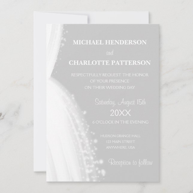 Invitation Robe blanche simple et élégante Mariage gris silho (Devant)