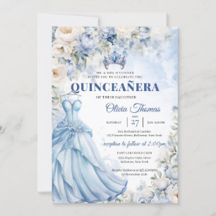 Invitation Robe bleu Boho & tiara hydrangea et roses blanches