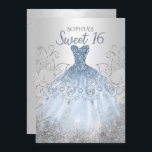Invitation Robe bleu brillant argent Dusty Douce 16 anniversa<br><div class="desc">Robe d'argent Dusty bleu étincelant doux 16 Anniversaire Invitation</div>
