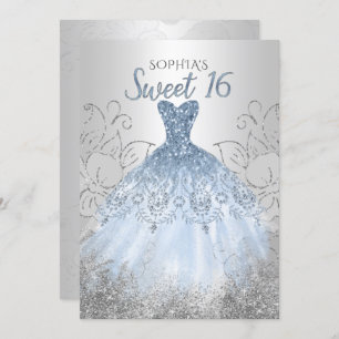 Invitation Robe bleu brillant argent Dusty Douce 16 anniversa