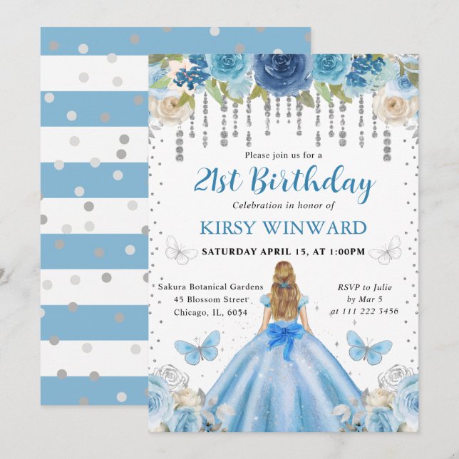 Invitation Robe Bleu Clair Cheveux Blonds Anniversaire Prince (Devant / Derrière)