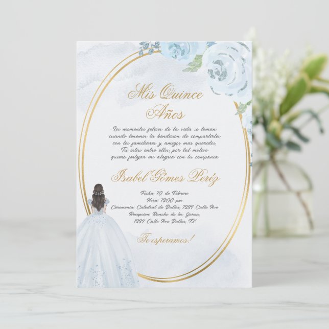 Invitation Robe bleu clair Quinceanera silhouette (Debout devant)