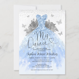 Invitation Robe bleu Dusty Mis Quince Quinceañera