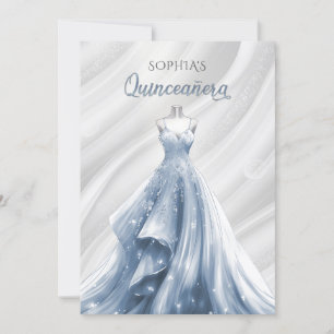 Invitation Robe bleu étincelante en argent Quinceañera