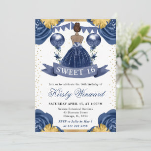 Invitation Robe Bleu Marine Peau Noire Princesse Sweet 16