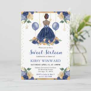 Invitation Robe Bleu Marine Princesse à la Peau Foncée Sweet 