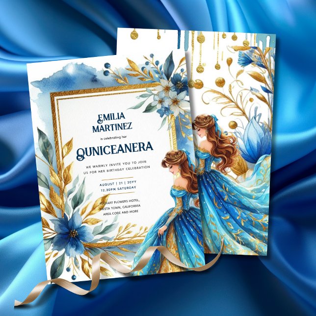 Invitation Robe bleu or Quinceañera (Créateur téléchargé)