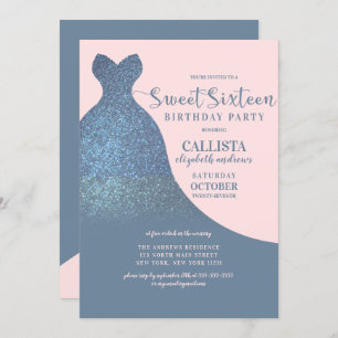 Invitation Robe bleu roux rose brillant Parties scintillant d