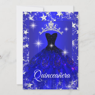Invitation Robe Bleu Royal Couronne de Strass Étoiles Quincea
