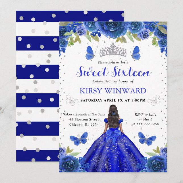Invitation Robe Bleu Royal Peau Noire Princesse Douze Ans (Devant / Derrière)