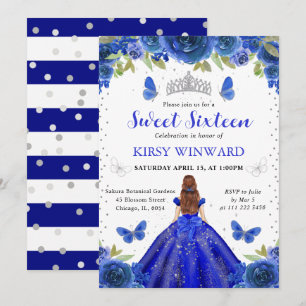 Invitation Robe Bleu Royal Princesse aux Cheveux Rouges 16 An
