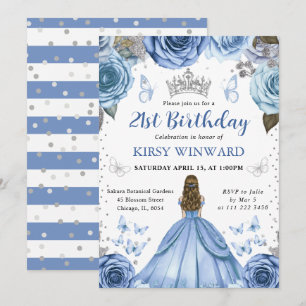 Invitation Robe bleue Blonde Princesse Anniversaire