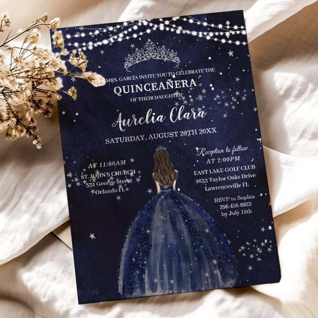 Invitation Robe bleue de la Marine étoilée Silver Quinceañera (Créateur téléchargé)