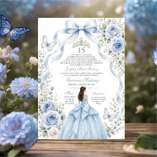 Invitation Robe bleue de Quinceañera 15 ans princesse couronn