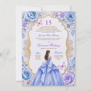 Invitation Robe Bleue de Quinceañera Espagnole 15 Ans Princes